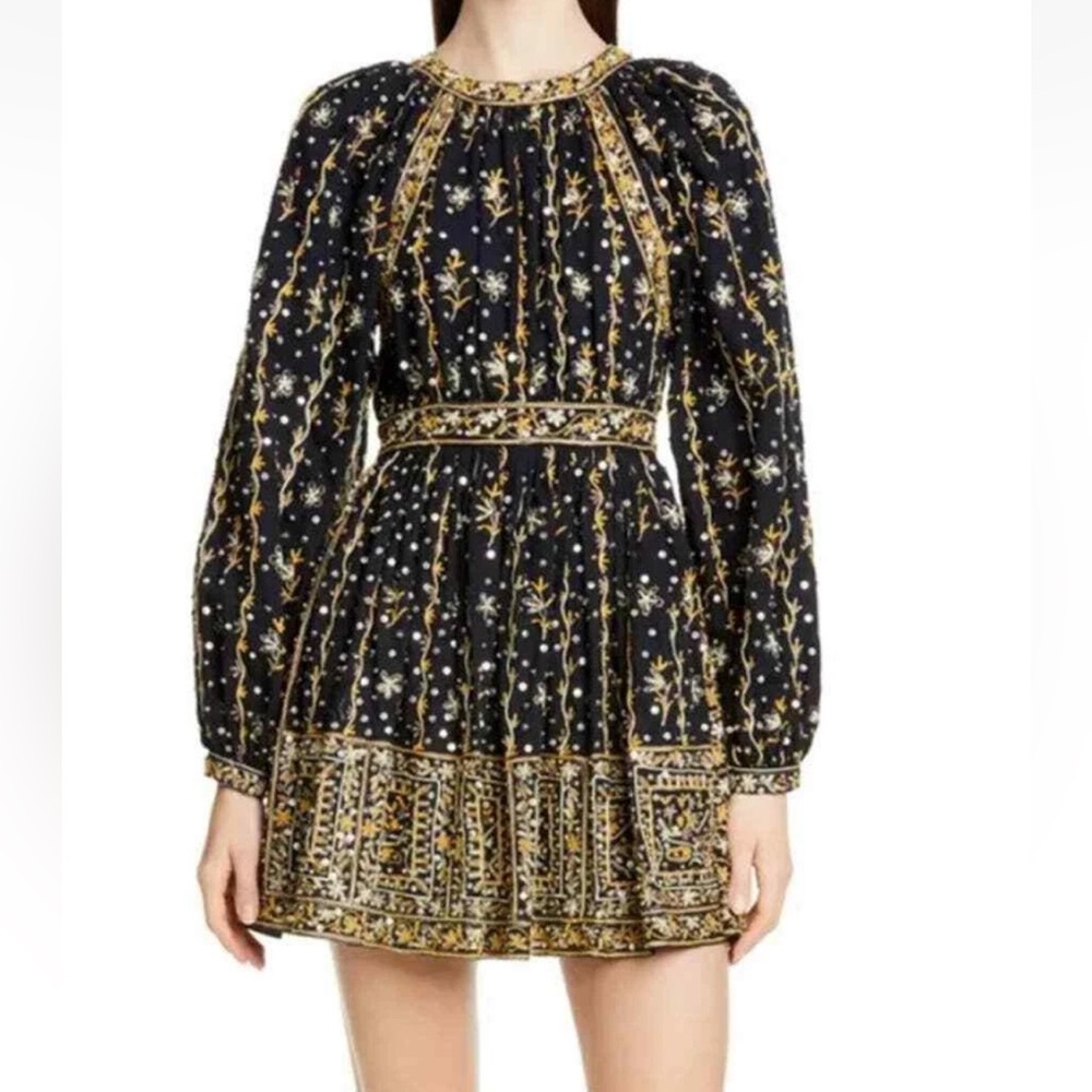 Ulla Johnson Daya Black and Gold Beaded Dress